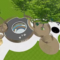 Tree Themed Children's Play Area With Wooden Structure Display Frames Seats And Chess Tables