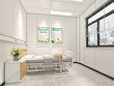 Modern Hospital Room Interior With Medical Bed Wall Posters And Window View 3d model