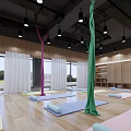 Yoga Studio With Colorful Hammocks And Exercise Mats For Fitness Classes