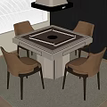 Square Entertainment Table With Round Center And Four Brown Chairs In Room Setting