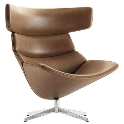Brown Leather Office Chair With Modern Design And Silver Metal Base 3d model