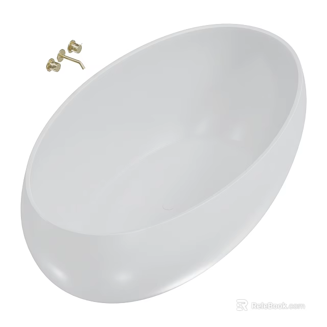 Modern White Oval Acrylic Bathtub With Sleek Gold Faucet Hardware And Design 3d model 
