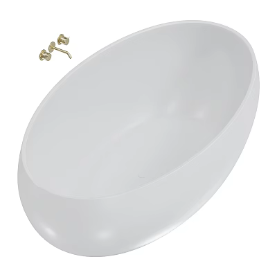 Modern White Oval Acrylic Bathtub With Sleek Gold Faucet Hardware And Design 3d model