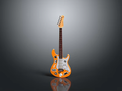 Vibrant Orange Electric Guitar With Black Neck And Stylish Body Design On Gray Background 3d model
