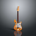Vibrant Orange Electric Guitar With Black Neck And Stylish Body Design On Gray Background