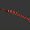 Red Long Sword with Black and Red Decorations Shiny Blade on Dark Reflective Surface 3d model