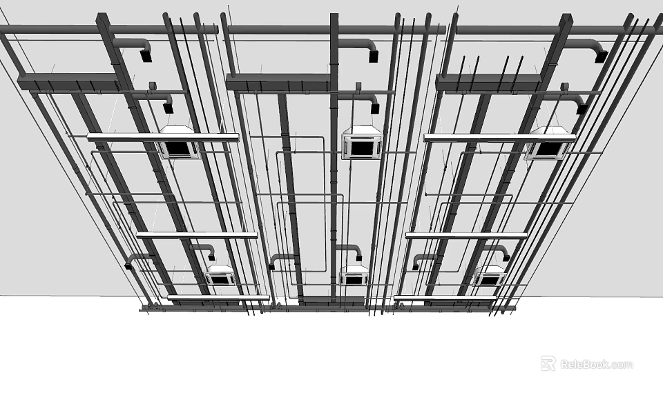 Ceiling Frame Structure With Metal Beams Pipes And Installation Components 3d model 