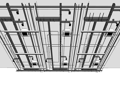 Ceiling Frame Structure With Metal Beams Pipes And Installation Components 3d model