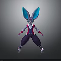 3D Animated Character Model With Large Blue Ears And Purple Outfit In Cartoon Style