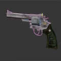 Silver Metal Revolver With Polished Finish And Classic Wooden Grip Design