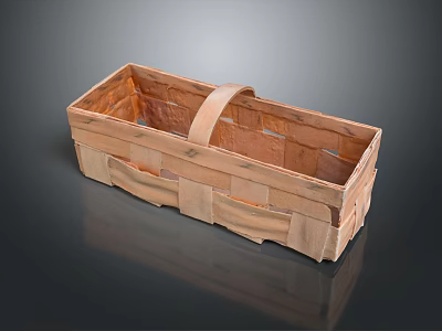 Handmade Wooden Woven Rectangular Basket Decorative Ornament Set With Handle For Home Decor 3d model