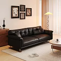 Modern Living Room Interior Design With Black Leather Sofa Wall Art Floor Lamp Wooden Cabinet
