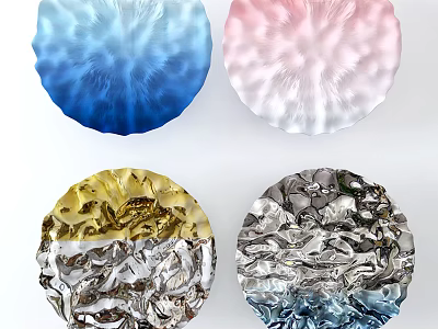 Modern Circular Wall Decor With Blue Pink Gold Silver Metallic Textured Design 3d model