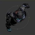Futuristic Female Game Character In Blue And Black Armor Standing Pose