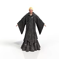 Man in Long Black Robe with Blonde Hair Standing on White Background