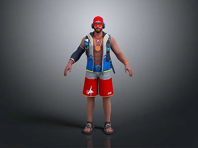 3D Character Design With Red Cap Sunglasses Blue Vest And Red Shorts 3d model