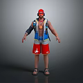 3D Character Design With Red Cap Sunglasses Blue Vest And Red Shorts
