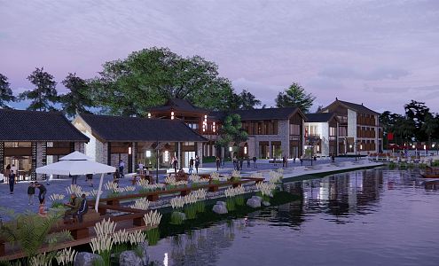 New Chinese-style Commercial Street, Catering Block, Tourist Town, Complex Building, Tourist Center, Shop Sign 3d model