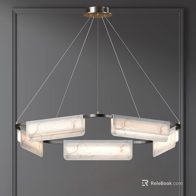 Modern Circular Chandelier With Marble Patterned Hanging Light Panels And Soft Lighting Design 3d model