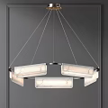Modern Circular Chandelier With Marble Patterned Hanging Light Panels And Soft Lighting Design 3d model