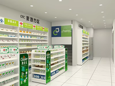 Neat Pharmacy Store With OTC Non Prescription Medicine Area Health Products And Shelves 3d model