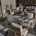 Modern Casual Lounge Area With Wicker Chairs Coffee Tables Hanging Cloud Decor And Soft Lighting