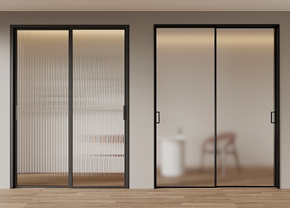 Modern metal frame glass sliding door oil sand glass 3d model