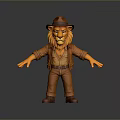 3D Animated Lion Character Wearing Adventurer Hat Coat And Boots With Open Arms Stance