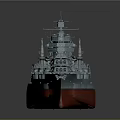 Detailed 3D Military Warship Model With Gray Hull Red Bottom And Deck Equipment