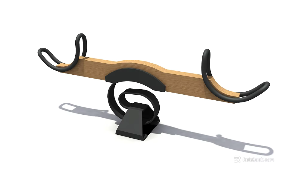 Wooden Seesaw Structure With Black Metal Frame And Curved Handles Design 3d model 