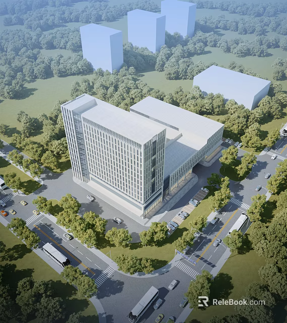 Aerial Planning Of Modern Commercial Buildings With Trees Roads And Layout Design 3d model 