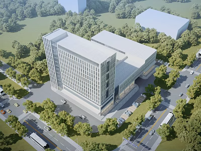 Aerial Planning Of Modern Commercial Buildings With Trees Roads And Layout Design 3d model