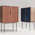 Modern Console And Side Cabinet With Red Blue Fabric Wooden Doors Gold Metal Handles