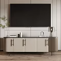 Modern TV Stand With Storage Cabinets Large TV Screen Decorative Pieces Potted Plant And Lamp