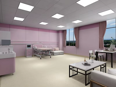 Modern Pink Medical Room Interior With Bed Equipment Sofa And Windows 3d model