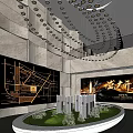Modern Sales Office Interior With Large Location Map Detailed Building Models And Elegant Ceiling Lighting