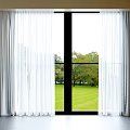 White Sheer Curtains in Bright Room with Natural Light and Green Grass View
