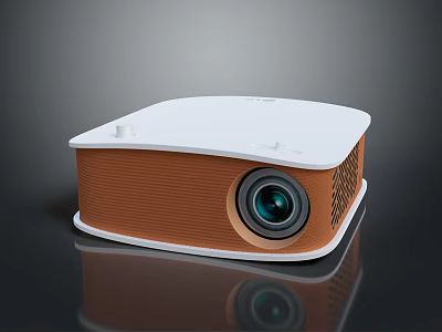 Sleek White And Brown Projector For Monitoring With Lens On Smooth Surface Reflection 3d model