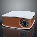 Sleek White And Brown Projector For Monitoring With Lens On Smooth Surface Reflection