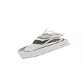 Luxury White Yacht Exterior And Interior Design With Comfortable Seating And Wooden Flooring