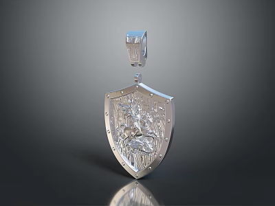 Silver Shield Shaped Pendant With Exquisite Engraved Pattern For Clothing Accessory 3d model