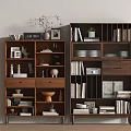 Modern Wooden Bookcase Interior Design With Books Decorative Sculptures Frames And Vases