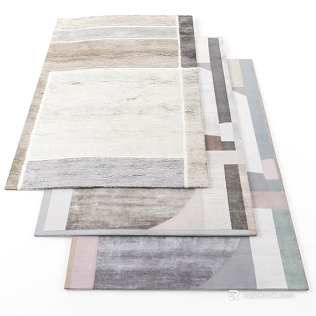 Modern Square Rugs With Geometric Patterns And Various Neutral Tones 3d model