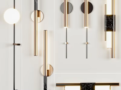 Modern Wall Lamps With Metal Frames Round Shades And Marble Accents 3d model