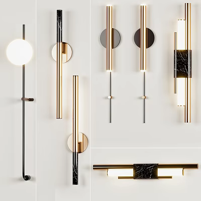 Modern Wall Lamps With Metal Frames Round Shades And Marble Accents 3d model