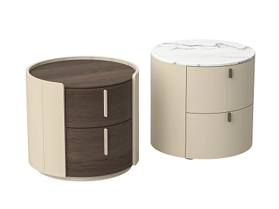 Modern Round Bedside Tables With Wooden Drawers And Marble Top Design 3d model