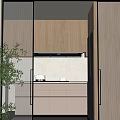 Modern Kitchen Interior With Stylish Sliding Glass Doors And Wooden Cabinets Design