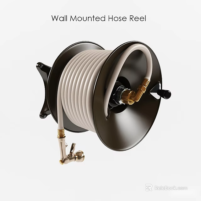 Public Facility Wall Mounted Hose Reel With White Hose And Brass Fittings 3d model 