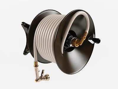 Public Facility Wall Mounted Hose Reel With White Hose And Brass Fittings 3d model