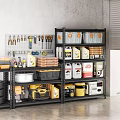 Organized Garage With Pegboard Tools Multi-tiered Shelves Storage Bins Oil Containers And Tires